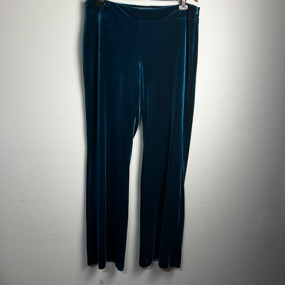 Iris Setlakwe Velvet Lined Pants Teal Blue Wide Leg Flashy Dressy Bold Size 12